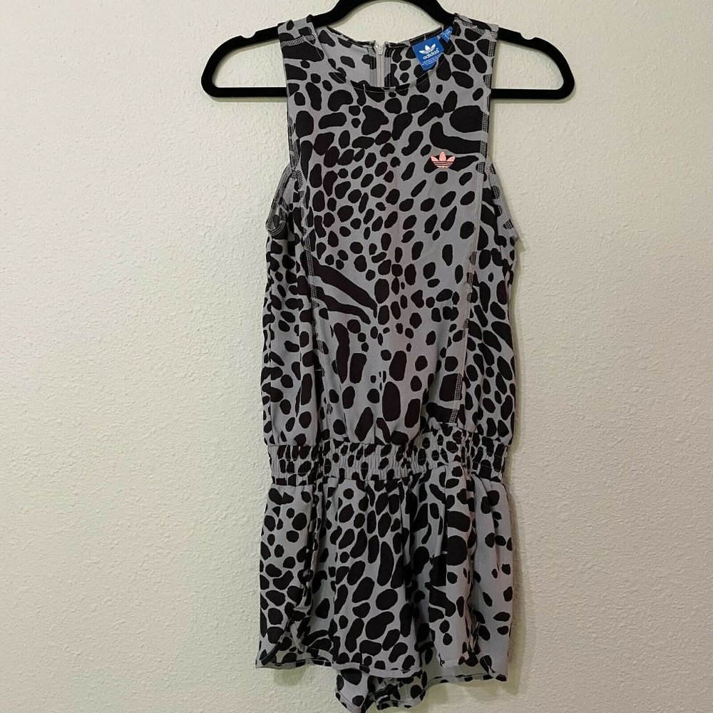 Adidas Black Gray Animal Print Sleeveless Romper
